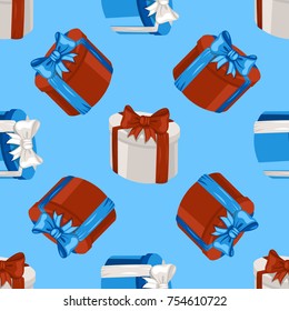 Cute gift boxes, presents for Christmas holidays. Seamless vector pattern.