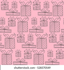Cute gift boxes seamless vector pattern doodles hand drawn christmas new year birthday