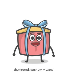 Cute Gift Character Mascot Flat Cartoon Emoticon Vector Design Illustration