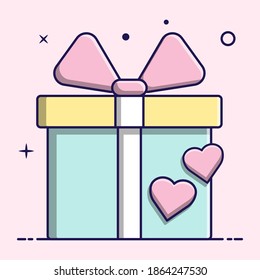 süßes Geschenk und Liebe, flaches Design