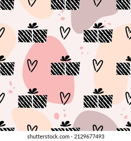 Cute Geschenkmuster in beigefarbenen Pastellfarben mit nahtloser Textur zum Verpacken von Papier und Hintergründen.