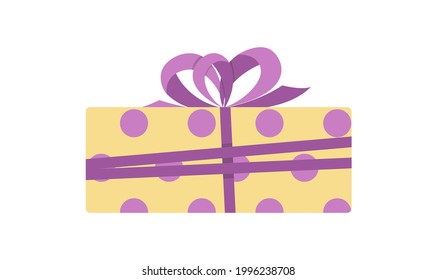 Cute gift with polka dots. Funny birthday present in bright colors with bow. White isolated vector stock illustration EPS 10. 