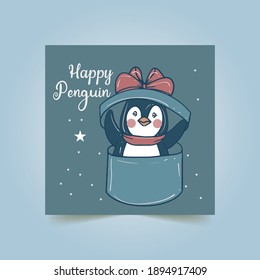Cute gift romantic postcards with penguins Gifts, hearts, cups and magic Vector printable collection. World Penguin Day.