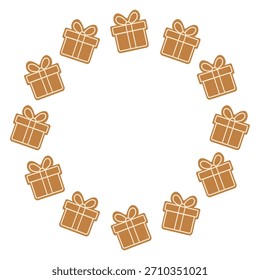 Lindo regalo. Marco redondo. Galletas de Navidad. Fondo blanco aislado. Ilustración vectorial.
