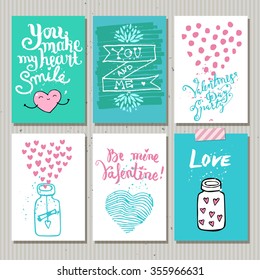 Cute gift tags. Set of hand drawn cute creative cards with hand drawn symbols of love. 