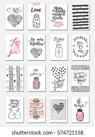 Cute gift tags. Set of hand drawn cute creative cards with hand drawn symbols of love.