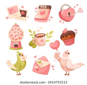 Cute Gift for Valentine Day Holiday Vector Set