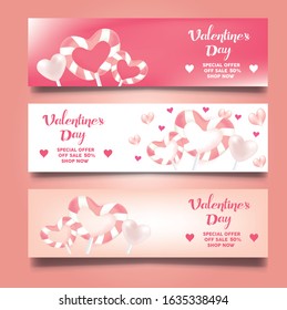 Cute Gift Voucher Coupon discount for Happy Valentine's Day celebration with soft pink background, heart elements dan decorations. Vector illustration.Flyers, invitation, poster, brochure, banner.