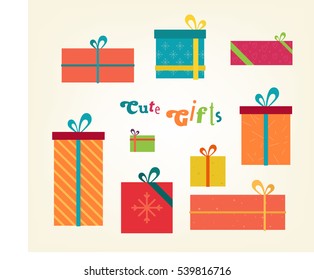 cute Gifts flat illustration. Bright box