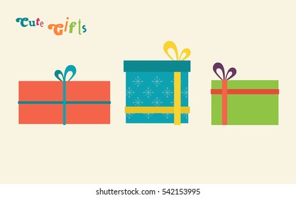 cute Gifts flat illustration. Bright box