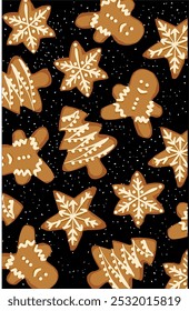 Cute Ginger biscuits  Christmas tree  stars on black with sugar