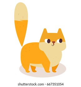 Cute ginger cartoon cat isolated on white background. Simple modern flat style vector