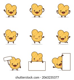 cute ginger cartoon mascot illustration, with happy facial expressions and different poses, isolated on a white background