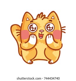 Cute ginger Cat: adorable, admire, wonder, amazed emotion with googly eyes. Set of kitty, kitten character in vector hand drawn style, doodle cartoon illustrations. As mascot, sticker, emoji, emoticon