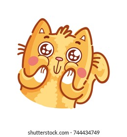 Cute ginger Cat: adorable, admire, wonder, amazed emotion with googly eyes. Set of kitty, kitten character in vector hand drawn style, doodle cartoon illustrations. As mascot, sticker, emoji, emoticon