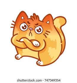 Cute ginger Cat: angry, rage, fury, grumpy, annoyed, offended emotions. Set of kitty, kitten characters in vector hand drawn style, doodle cartoon illustrations. As mascot, sticker, emoji, emoticon