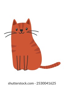 Cute ginger cat with big eyes and stripes on the tail, in children's cartoon style