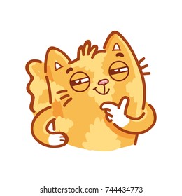 Cute ginger Cat: cunning, tricky, have an idea, clever emotion. Set of kitty, kitten character in vector hand drawn style, doodle cartoon illustrations. As logo, mascot, sticker, emoji, emoticon