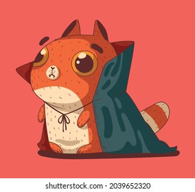 A cute ginger cat dressed as Dracula for a Halloween costume party