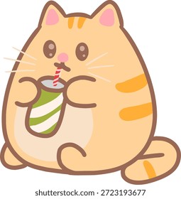 Gato de jengibre lindo que bebe el Clipart del Vector de refresco