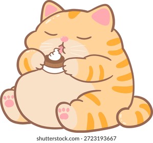 Gato lindo del jengibre que come el Clipart del Vector de la torta