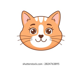 Cute Ginger Cat Face Vector Illustration Isolated on White Background