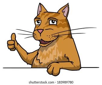 Cute ginger cat giving thumbs up, approve, vector illustration