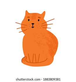 A Cute Ginger Cat In A Good Mood Sits With Its Tail Wrapped Around Its Paws And Looks. Vector Hand-darwn Isolated Pet Illustration.