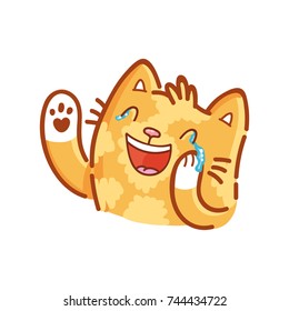 Cute ginger Cat: laughing hard, kidding, joking, happy emotion. Set of kitty, kitten character in vector hand drawn style, doodle cartoon illustrations. As logo, mascot, sticker, emoji, emoticon