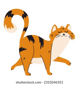Cute Ginger cat. Lovely kitten. Funny friendly domestic animal, pet. Vector flat illustration isolated on the white background.
