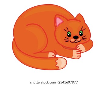 Gato lindo del jengibre acostado - Vector a todo color imagen Gatito, dibujo simple de los niños