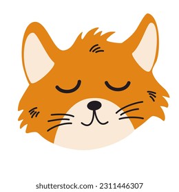 Cute Ginger Cat muzzle. Funny friendly domestic animal, pet. Childish Vector flat illustration isolated on the white background.