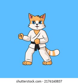 Cute ginger cat practicing karate. Cartoon vector character for children