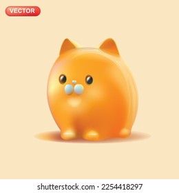 Cute ginger cat. Realistic 3d design element In plastic cartoon style. Vector illustration.