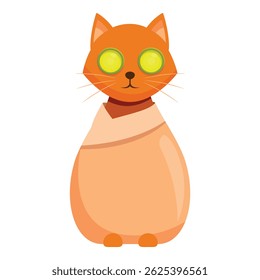 Cute ginger cat is relaxing with a beauty cucumber mask treatment