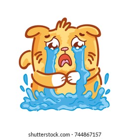 Cute ginger Cat: sad, crying hard, weeping, sobbing, sorrow, unhappy emotions. Set of kitty, kitten characters in vector hand drawn style, doodle cartoon illustrations. As logo, mascot, sticker, emoji