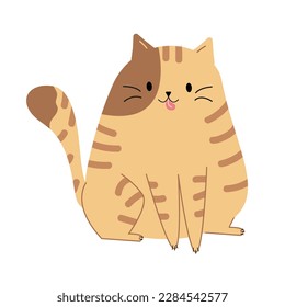Cute ginger cat in a sitting pose. Vector illustration of a funny striped cat. Hand drawn kitten. White isolated background.