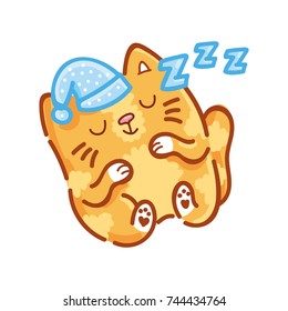 Cute ginger Cat: sleeping, taking a nap, rest, snooze emotion. Set of kitty, kitten character in vector hand drawn style, doodle cartoon illustrations. As logo, mascot, sticker, emoji, emoticon