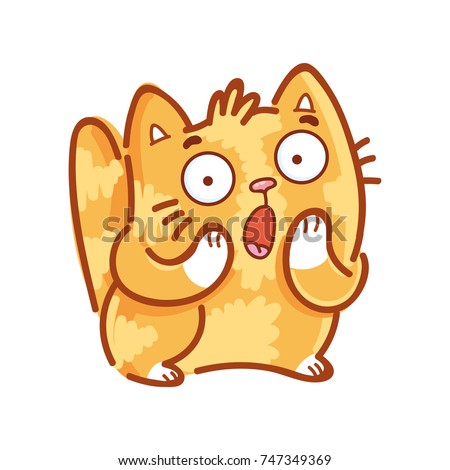 Cute ginger Cat: surprised, astonished, amazed, dazed, shocked emotions. Set of kitty, kitten characters in vector hand drawn style, doodle cartoon illustrations. As mascot, sticker, emoji, emoticon