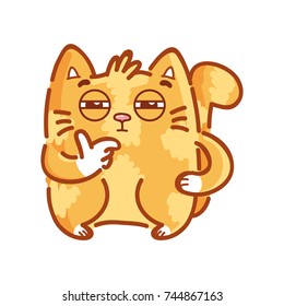 Cute ginger Cat: suspicious, doubt, distrust, thinking emotions. Set of kitty, kitten characters in vector hand drawn style, doodle cartoon illustrations. As logo, mascot, sticker, emoji, emoticon