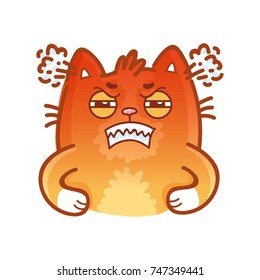 Cute ginger Cat: very angry, rage, fury, annoyed, offended emotions. Set of kitty, kitten characters in vector hand drawn style, doodle cartoon illustrations. As mascot, sticker, emoji, emoticon