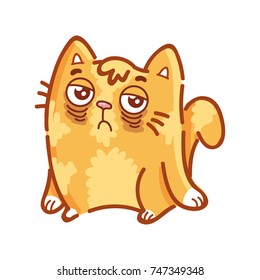Cute ginger Cat: very tired, exhausted, outworn, beat emotions. Set of kitty, kitten characters in vector hand drawn style, doodle cartoon illustrations. As mascot, sticker, emoji, emoticon