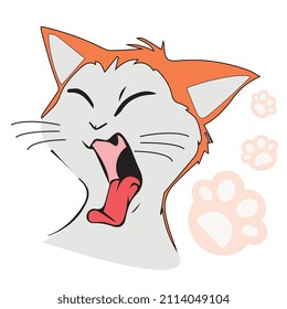 Cute ginger cat yawns, animal head. Vector image.