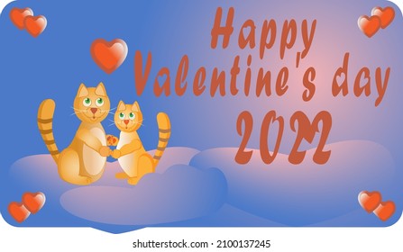 Cute ginger cats in love, holiday card. Happy valentine's day.