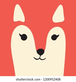 Cute ginger fox cartoon animal portrait with smiling face red animal head card with copy space vector illustration