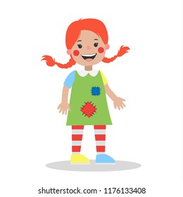 Cute ginger girl in bright halloween costume. Party outfit for children. Isolated vector flat illustration