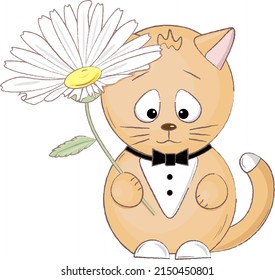 cute ginger kitten in a bow tie with a flower
