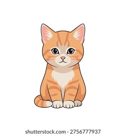 A cute ginger kitten cartoon character sitting peacefully, featuring big expressive eyes and soft stripes