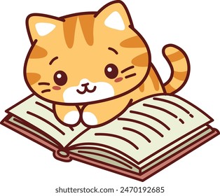 Lindo gatito gatito de jengibre leyendo un libro