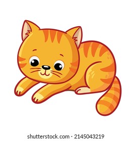 Cute ginger gatito sobre fondo blanco. Ilustración vectorial con una mascota sobre fondo blanco. Un gato pequeño.
